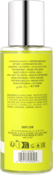 Tył jasnozielonej mgiełki DKNY Be Delicious Body Mist, widoczne składniki i kod kreskowy.