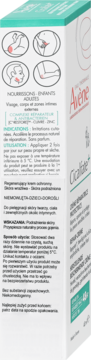 Bok biało-zielonego pudełka Avene Cicalfate+ krem ochronny, z ikonami i tekstem dla niemowląt, dzieci, dorosłych.