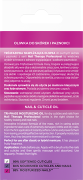 Eveline Nail Therapy Professional: trójfazowa oliwka nawilżająca do skórek i paznokci, różowy panel z opisem.