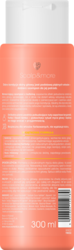 Tył brzoskwiniowego szamponu Scalp&more Energy z kofeiną, 300 ml. Etykieta z białym tekstem i kodem kreskowym.