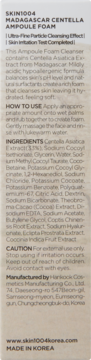 Tył opakowania SKIN1004 Madagascar Centella Ampoule Foam z instrukcją użycia, składem i danymi producenta.