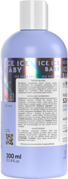 Tył fioletowego szamponu so!flow Ice Ice Baby 300ml do włosów blond, z etykietą i tekstem opisowym.