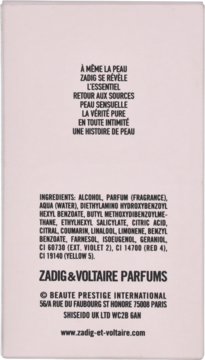 Różowy tył opakowania perfum Zadig & Voltaire This Is Her! Undressed, widoczne dane producenta i składniki.