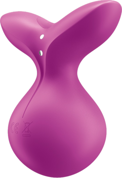 Magenta wibrator Viva La Vulva 3 o ergonomicznym kształcie motyla lub rybiego ogona, widok z przodu, gładki.