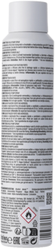 Tył białej butelki lakieru do włosów OSiS Freeze Pump, z tekstem i ikonami ostrzegawczymi.