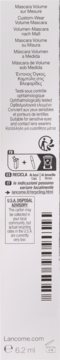 Tył opakowania tuszu Lancôme Hypnôse. Białe pudełko z instrukcjami recyklingu i informacją o testach okulistycznych.