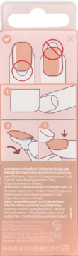 Tył opakowania sztucznych paznokci KISS Bare But Better z diagramami instrukcji aplikacji, w tym Pure Fit i skład.