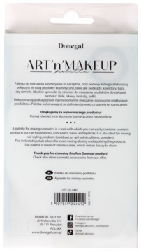 Tył białego opakowania Donegal ART'n'MAKEUP palette do mieszania kosmetyków, z opisem i kodem kreskowym.