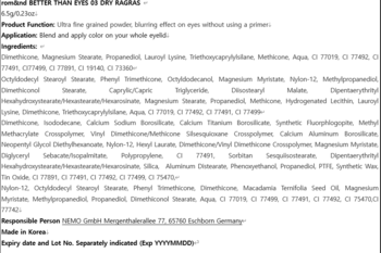 Rom&nd Better Than Eyes, tył opakowania z listą składników i informacjami o produkcie, tekst.