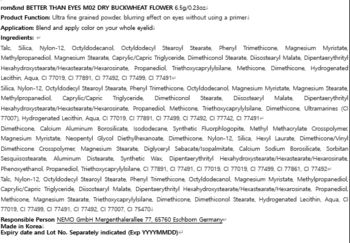Tył opakowania cieni rom&nd Better Than Eyes MISU DRY BUCKWHEAT FLOWER z listą składników i funkcją.