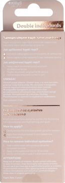 Tył opakowania KillyS Double Individual, samoprzylepne kępki rzęs z instrukcjami w języku polskim i angielskim.
