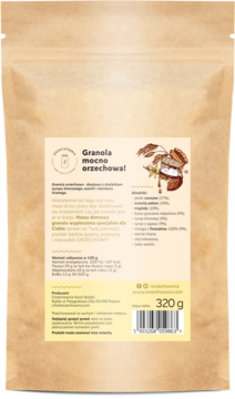 ORZECHOWNIA ,granola orzechowo-zbożowa, Orzechy Pekan z Migdałami, syropem klonowym i masłem orzechowym,tył