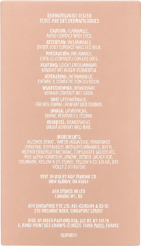 Tył opakowania Abercrombie & Fitch Naturally Fierce EDP z listą składników, ostrzeżeniami i danymi dystrybutorów.