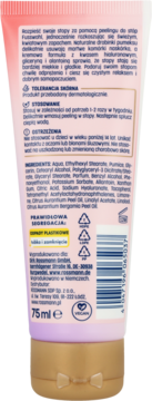 Tył różowo-beżowej tubki Fusswohl peeling do stóp z kwasem hialuronowym, pumeksem i składem produktu.