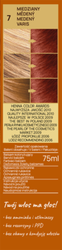Opakowanie balsamu koloryzującego Venita Henna Color Miedziany 75ml, z próbkami włosów przed i po, bez amoniaku.