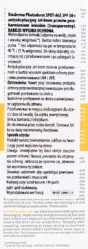 Opakowanie Bioderma Photoderm SPOT-AGE SPF 50+ żel-kremu na przebarwienia, biała butelka z pomarańczowym paskiem, widok z przodu.