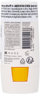 Widok z tyłu sztyftu przeciwsłonecznego Bioderma Photoderm SPF 50+ z etykietą, składem i symbolami recyklingu.
