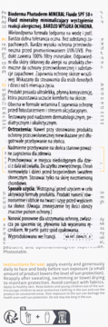 Ulotka Bioderma Photoderm Mineral Fluide SPF 50+ z polskimi i angielskimi instrukcjami użycia oraz piktogramami.
