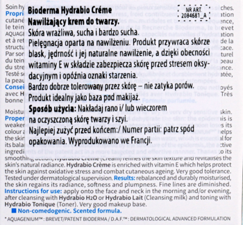 BIODERMA Hydrabio ,krem do twarzy, nawilżający, skóra wrażliwa, sucha i bardzo sucha,tył