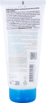 Bioderma Atoderm krem odżywczo-nawilżający, tył białej tuby z niebieską nakrętką. Widoczny opis i kod QR.