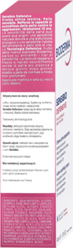 Bioderma Sensibio Defensive krem, tył różowo-białego kartonowego opakowania z opisem i listą składników.