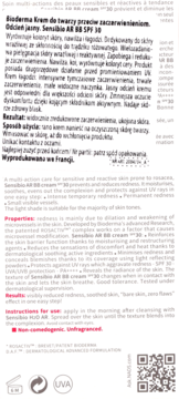 Tylna strona białego opakowania Bioderma Sensibio AR BB SPF 30, kremu na zaczerwienienia, z opisem i logo.