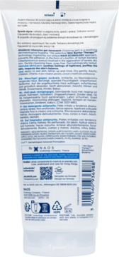 Tył białej tuby Bioderma Atoderm Intensive gel do skóry suchej, z tekstem w wielu językach, kodem QR, logo NAOS.