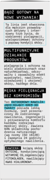 Etykieta kremu Bielenda Outdoor Challenge, męski nawilżająco-kojący. Opis 24h nawilżenia i 94% naturalnych składników.
