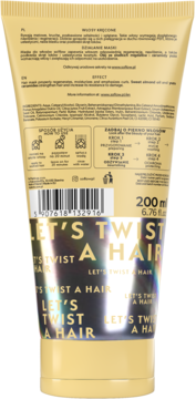 Tył beżowej tubki maski so!flow Let's Twist a Hair do włosów kręconych, melon i aloes, z opisem użycia.