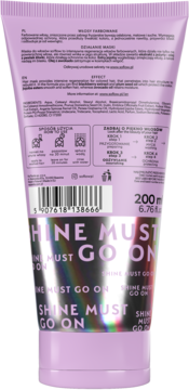 Tył fioletowej tubki rewitalizującej maski so!flow śliwka i jeżyna do włosów farbowanych, 200ml.