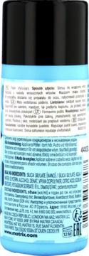 Tył niebieskiego pudru do włosów Matrix Height Riser, z widoczną listą składników i instrukcjami.