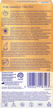 Tył złotego opakowania prezerwatyw Durex z napisem 'THE NAKED TRUTH', polskie instrukcje i barcode.