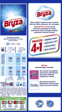 BRYZA ,proszek do prania tkanin kolorowych, 4w1,tył