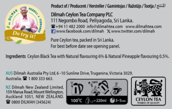 DILMAH Pineapple ,herbata czarna, cejlońska, z aromatem ananasa,tył