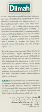 Pełne opakowanie herbaty Dilmah Cytryna z Limonką, z zielonym napisem Dilmah i opisami w różnych językach.