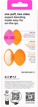 Real Techniques Miracle Powder Puff set with pink/orange two-sided puff and orange travel case with mirror.