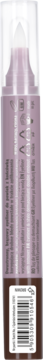 Brązowy eyeliner i remover Lovely No Worries w pisaku, tył opakowania, fioletowo-brązowa obudowa, widoczny kod kreskowy.