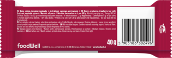 Tył bordowego opakowania batonika Purella Superfoods Antyoksydacyjny, z białym tekstem i kodem kreskowym, 40g.