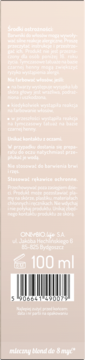 Tył opakowania tonera OnlyBio Hair in Balance, 100 ml, mleczny blond do 8 myć, z polskim tekstem i kodem kreskowym.