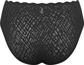 Czarne koronkowe majtki Sloggi Zero Feel Bliss High Leg z siateczkowym wzorem, widok z przodu.