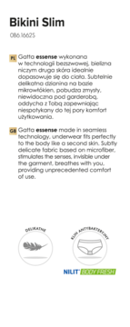 Bikini Slim Gatta Essense: opis produktu, cechy bielizny bezszwowej i ikony: oddychające, antybakteryjne, Nilit Bodyfresh.