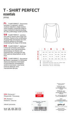 Biały T-shirt Perfect, bezszwowy, z rękawem 3/4 i szerokim dekoltem. Idealnie przylegający krój, rysunek.
