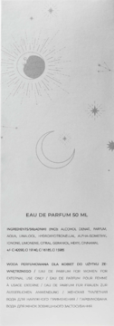 Tył opakowania Moonlight In The Desert EDP 50 ml, z listą składników i grafikami słońca, księżyca.