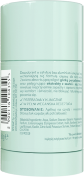 Tył jasnobeżowego dezodorantu w sztyfcie AA Fresh z tekstem PL o składzie, bez aluminium, wegański.
