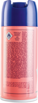 Tył różowego dezodorantu Fila Natural w sprayu z niebieską nakrętką i etykietą ostrzegawczą.