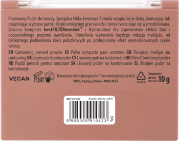 Tył opakowania pudru do konturowania NAM Cold Nude 03C, z opisem, kodem, logo VEGAN i wagą 10g.