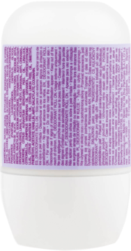 Tył dezodorantu w kulce Nike Floral Bloom. Biała butelka z fioletową etykietą i drobnym tekstem ze składnikami.