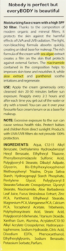 Detailed text for moisturizing SPF 50 face cream: benefits, usage, and full ingredients.