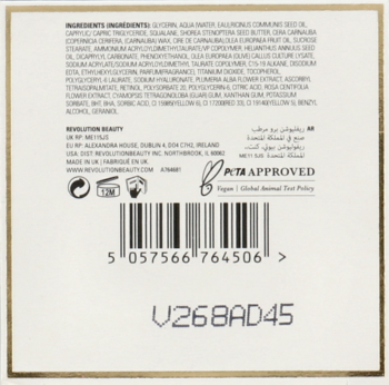 Tył opakowania wegańskiego kremu na noc Miracle Night Cream, biała etykieta, składniki i logo PETA Approved.