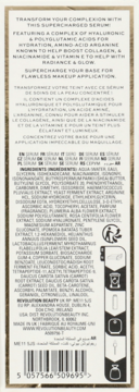 Tył opakowania serum Revolution Pro. Widoczne składniki, w tym kwas hialuronowy, niacynamid oraz symbole.